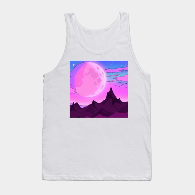 Mesmerizing Pink and Purple Moon Over Majestic Mountain Range Tank Top by Faeblehoarder